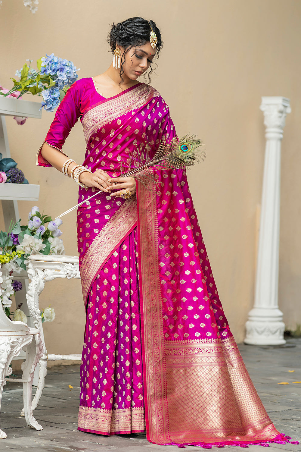Rani Pink Soft Banarasi Katan Silk Saree With Fancy Tassels