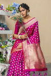 Rani Pink Soft banarasi katan silk saree with fancy tassels