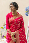 Hot Pink Soft banarasi katan silk saree with fancy tassels
