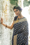 Lead Gray Soft banarasi katan silk saree with fancy tassels