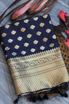 Lead Gray Soft banarasi katan silk saree with fancy tassels