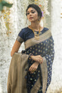 Lead Gray Soft banarasi katan silk saree with fancy tassels