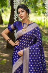 Indigo Blue Soft banarasi katan silk saree with fancy tassels