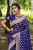 Indigo Blue Soft banarasi katan silk saree with fancy tassels