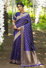 Indigo Blue Soft banarasi katan silk saree with fancy tassels
