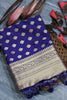 Indigo Blue Soft banarasi katan silk saree with fancy tassels