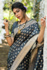 Pebble Gray Soft banarasi katan silk saree with fancy tassels