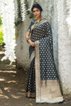 Pebble Gray Soft Banarasi Katan Silk Saree With Weaving Work