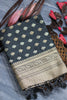 Pebble Gray Soft banarasi katan silk saree with fancy tassels