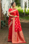 Red Flower Designed Soft Banarasi katan Silk Saree