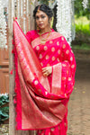 Neon Pink Flower Designed Soft Banarasi katan Silk Saree