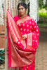 Neon Pink Flower Designed Soft Banarasi katan Silk Saree