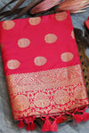 Neon Pink Flower Designed Soft Banarasi katan Silk Saree
