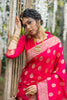 Neon Pink Flower Designed Soft Banarasi katan Silk Saree