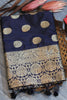 Dark Blue Flower Designed Soft Banarasi katan Silk Saree