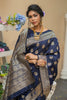 Dark Blue Flower Designed Soft Banarasi katan Silk Saree
