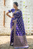 Blue Flower Designed  Soft Banarasi Katan Silk Saree