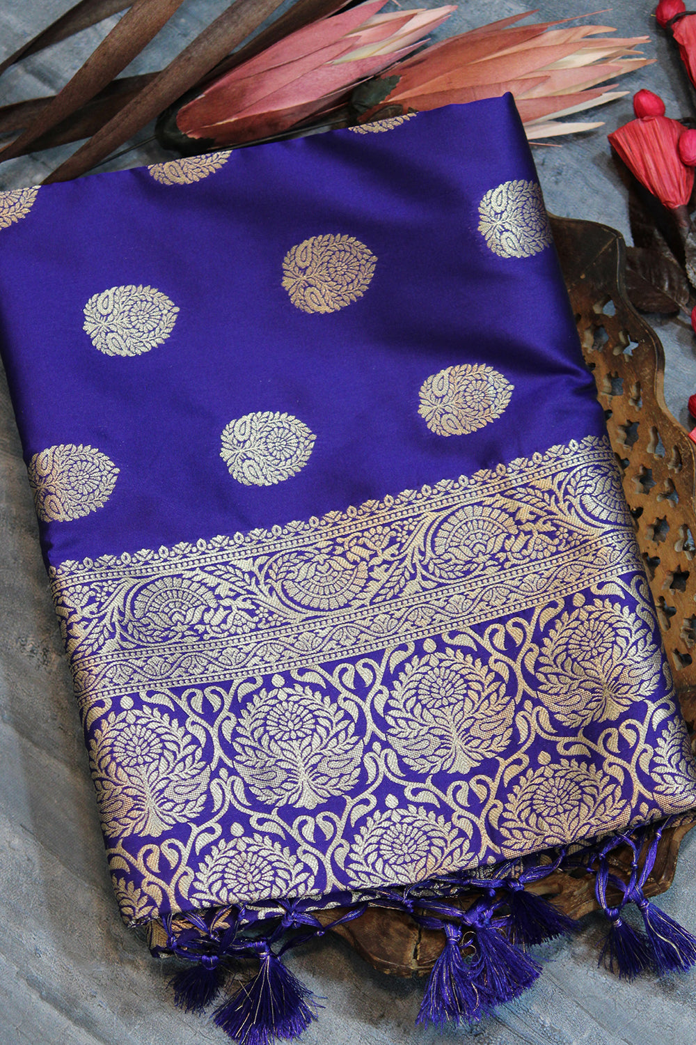 Azure Blue Soft Banarasi Silk Saree With Weaving Work