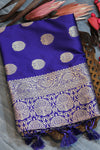 Blue Flower Designed  Soft Banarasi Katan Silk Saree