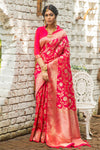 Dark Pink Soft Banarasi Silk Saree With Weaving Work