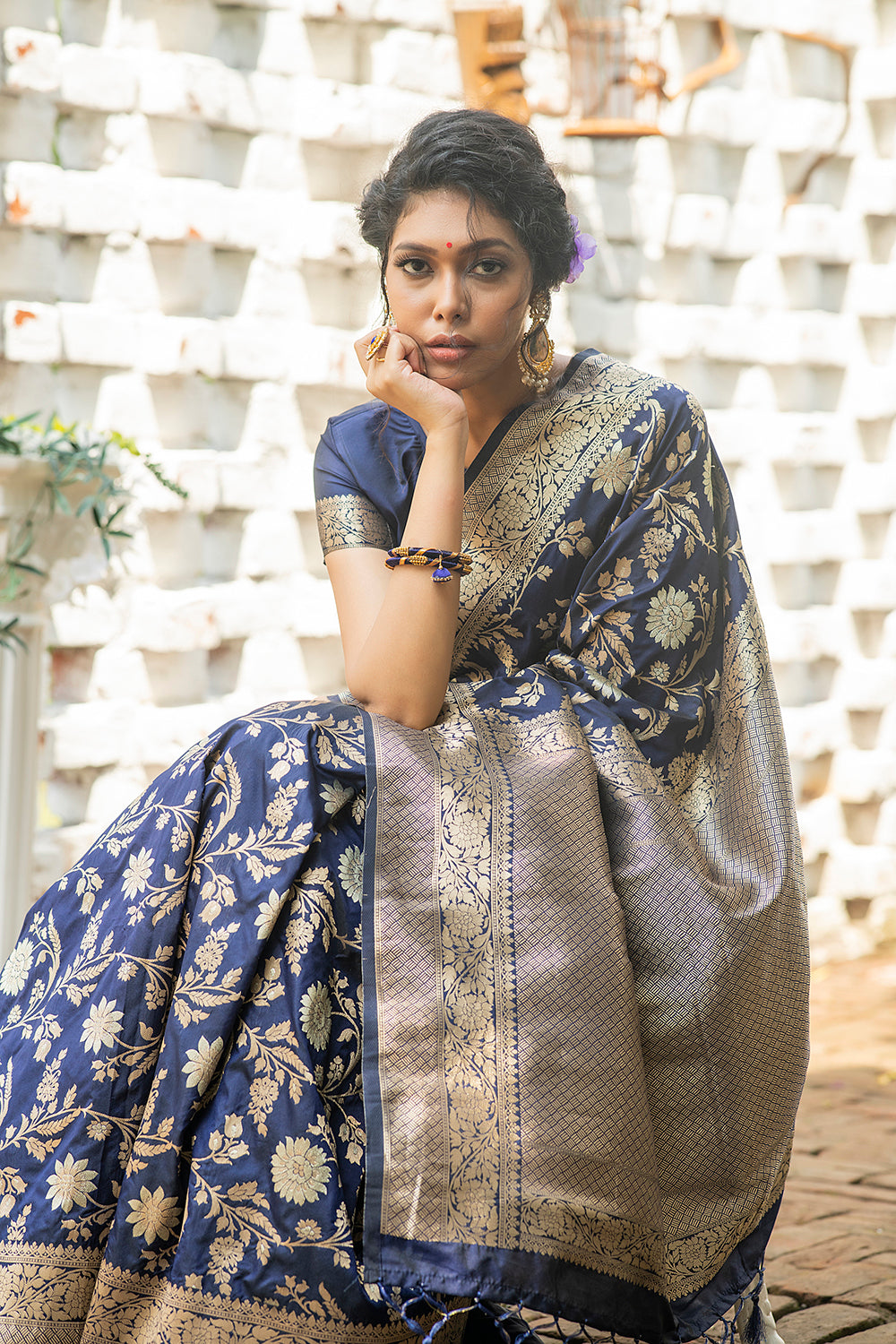 Navy Blue Soft Banarasi Silk Saree With Weaving Saree