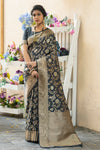 Black Soft banarasi katan silk saree