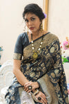 Black Soft banarasi katan silk saree