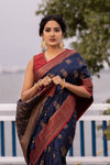 Navy Blue Banarasi silk beautiful zari Weaving saree with brocade blouse