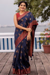 Navy Blue Banarasi silk beautiful zari Weaving saree with brocade blouse
