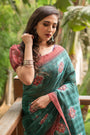 Green Color Linen Cotton saree with Beautiful Digital print and Zari Lining Pallu