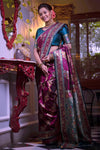 Magenta Banarasi Silk Saree With Meena Weaving