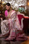Baby Pink Banarasi Silk Saree With Meena Weaving