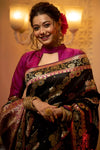 Black Banarasi Silk Saree With Meena Weaving