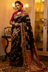 Black Banarasi Silk Saree With Meena Weaving