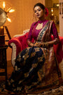 Navy Blue Banarasi Silk Saree With Meena Weaving