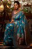 Turquoise Blue Banarasi Silk Saree With Meena Weaving