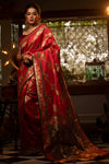 Red Banarasi Silk Saree With Meena Weaving