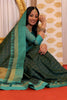 Olive Green Soft Raw Silk Saree with Checks Blouse
