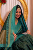 Olive Green Soft Raw Silk Saree with Checks Blouse