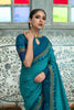 Firozi Blue Soft Raw Silk Saree with Checks Blouse