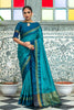 Firozi Blue Soft Raw Silk Saree with Checks Blouse