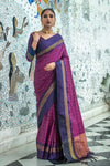 Magenta Soft Raw Silk Saree with Checks Blouse