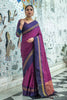 Magenta Soft Raw Silk Saree with Checks Blouse