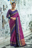 Magenta Soft Raw Silk Saree with Checks Blouse