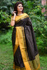 Black Soft Raw Silk Saree with Checks Blouse