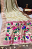 White Banarasi Soft Silk Paithani With Zari Border Saree