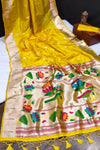 Yellow Banarasi Soft Silk Paithani With Zari Border Saree