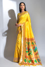 Yellow Banarasi Soft Silk Paithani With Zari Border Saree