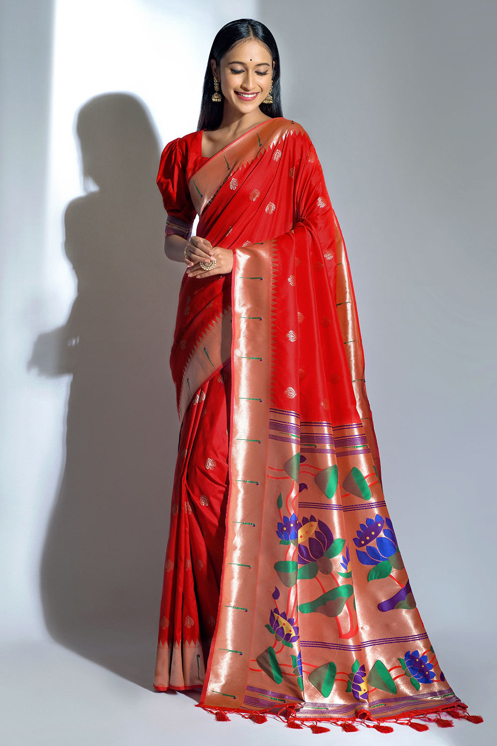 Red Soft Silk Paithani With Zari Border Saree