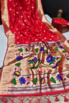 Red Banarasi Soft Silk Paithani With Zari Border Saree